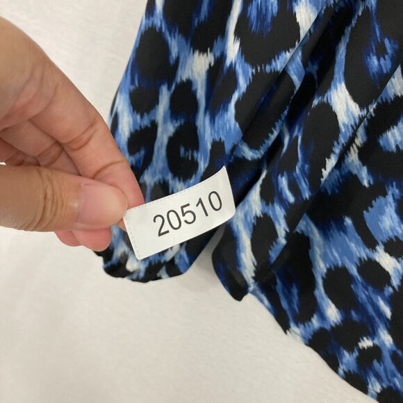 New Cache Small Black Blue Leopard Print Relaxed Flowy Long Sleeve Blouse - Picture 9 of 9